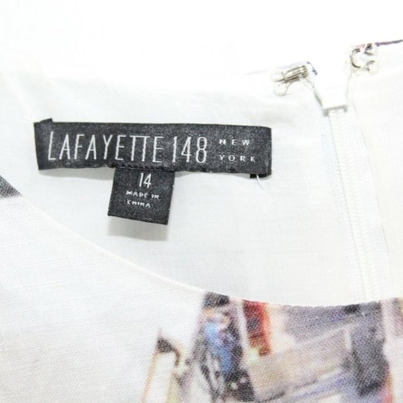 Lafayette 148 New York 100% Linen Beach Scene Shift Sheath Dress Size 14 H13021 - Picture 4 of 9